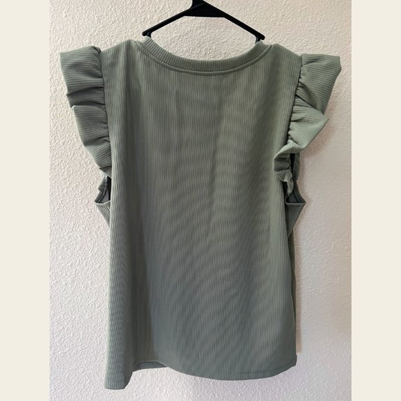 NWOT Ruffle Cap Sleeve Shirt - Picture 2 of 3